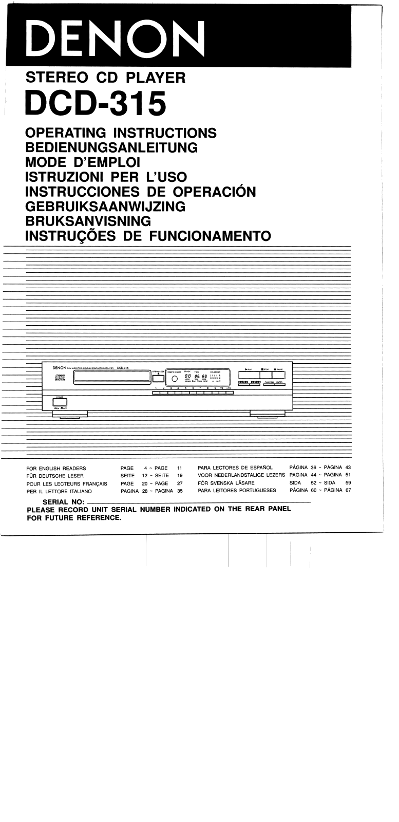 Denon DCD-315 Owner's Manual