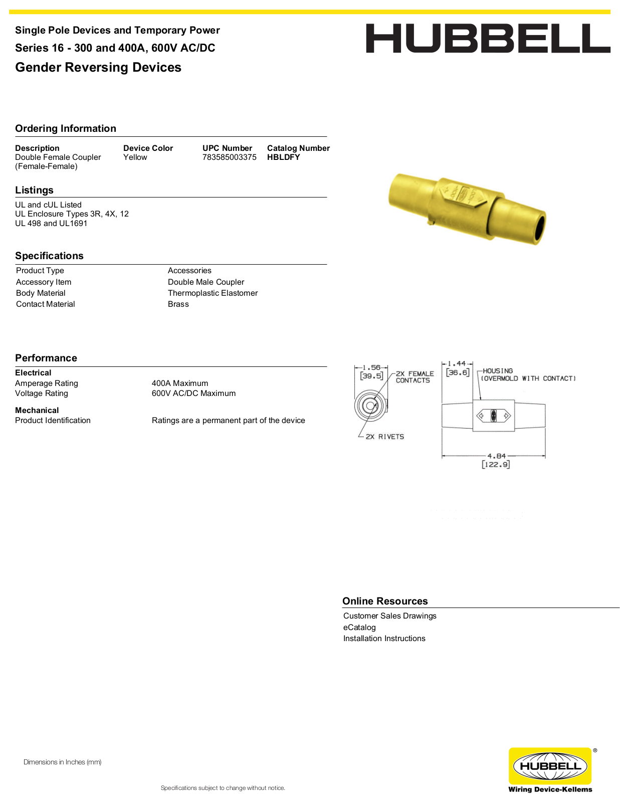 Hubbell HBLDFY Specifications - ManualMachine.com