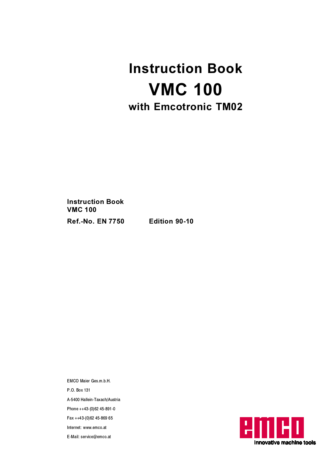 emco winnc VMC 100 Instruction Manual