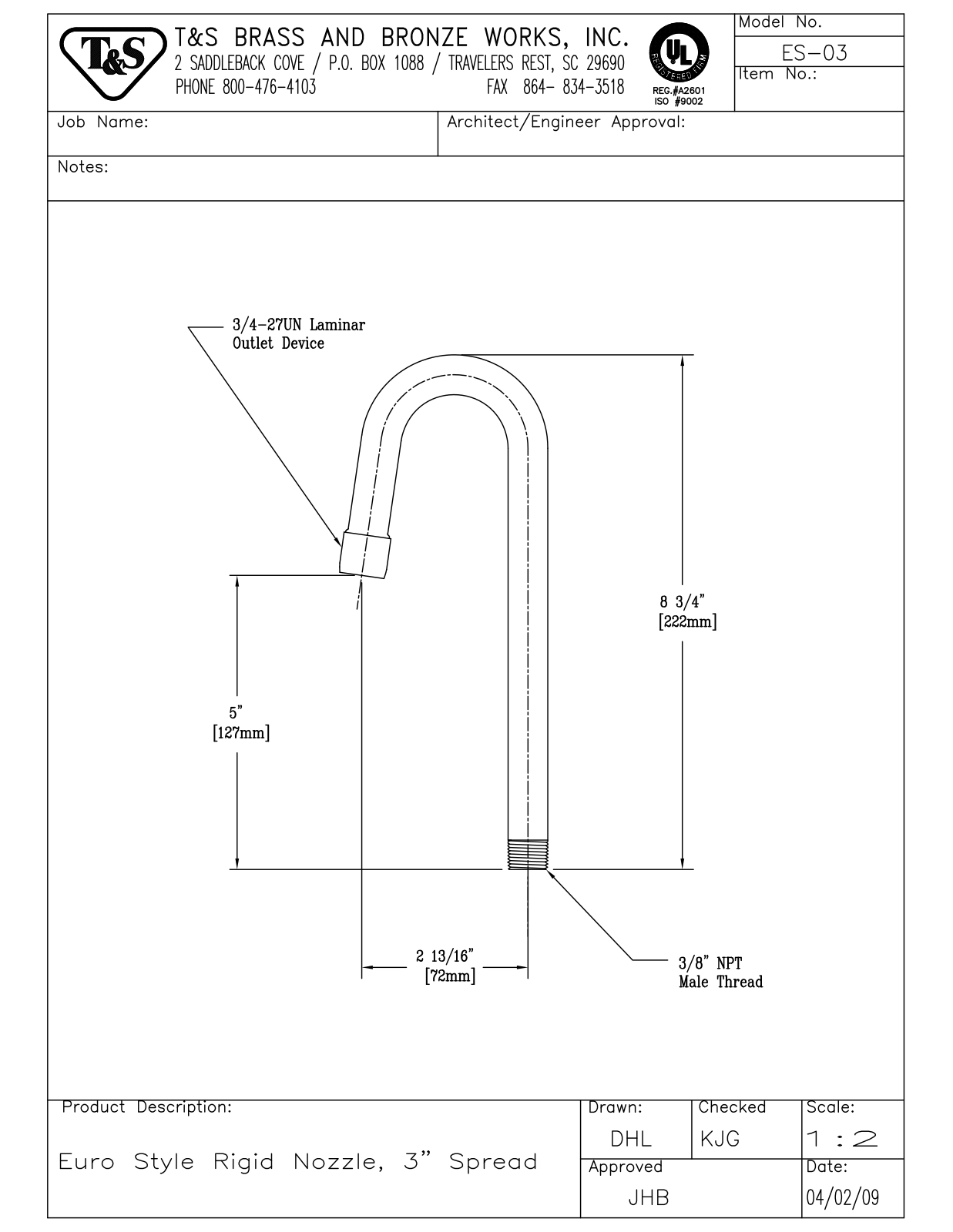 T&S Brass ES-03 User Manual