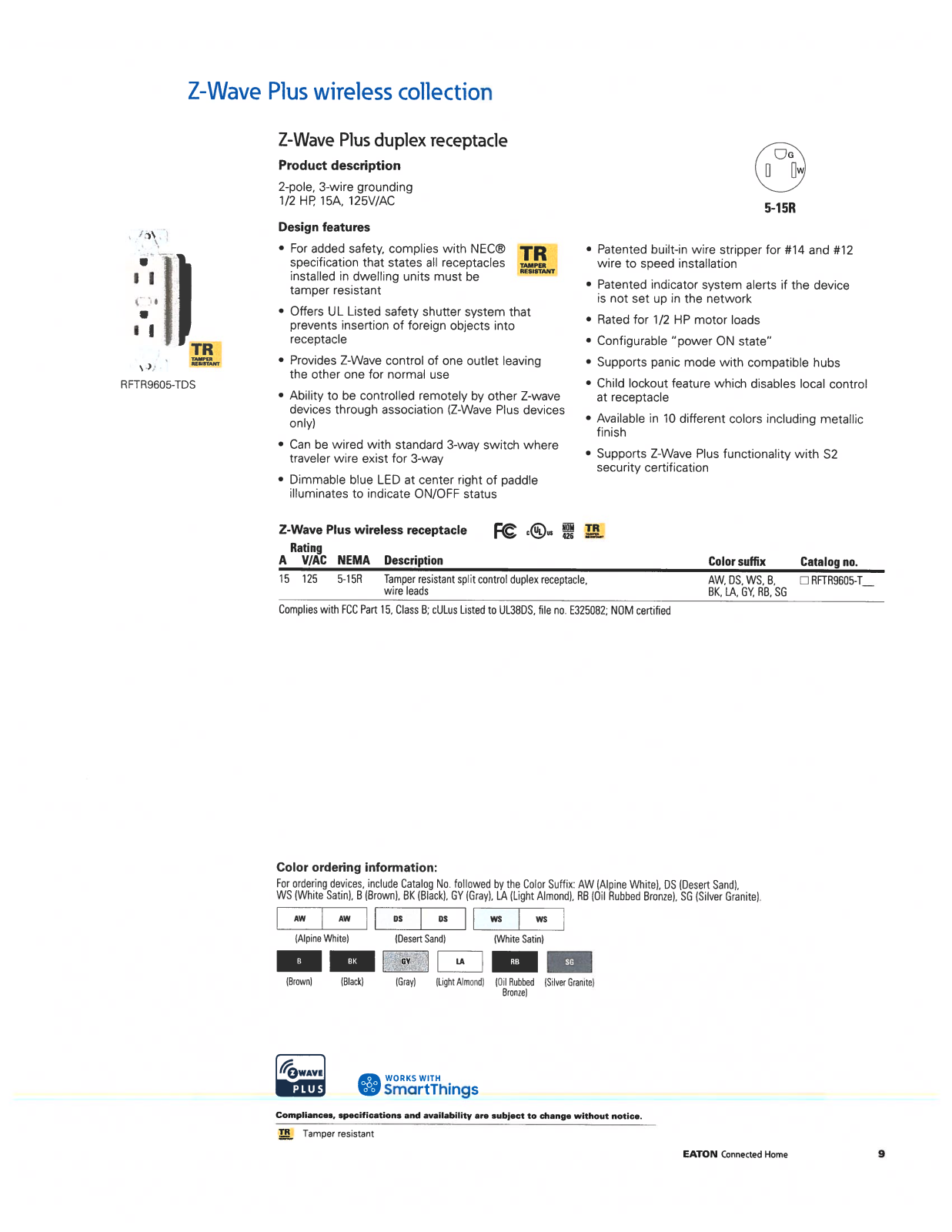 Arrow Hart - Cooper Wiring Devices Z-Wave Plus wireless collection Data Sheet