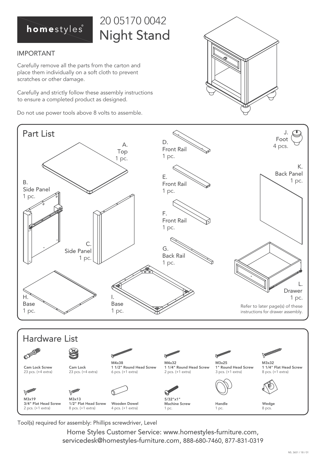 Homestyles 20 05170 0042 Assembly Instructions