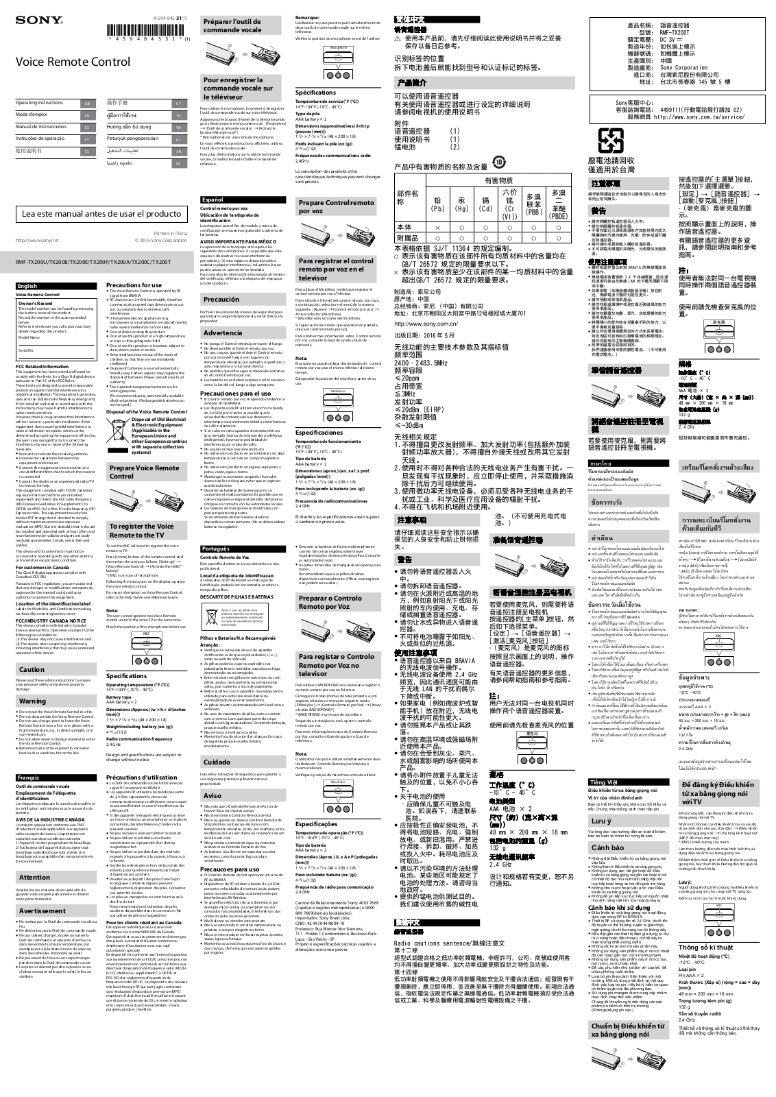 Sony RMF-TX200U Operating Instructions