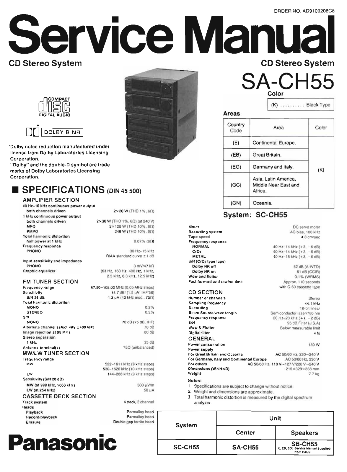 Technics SA-CH55 Service Manual