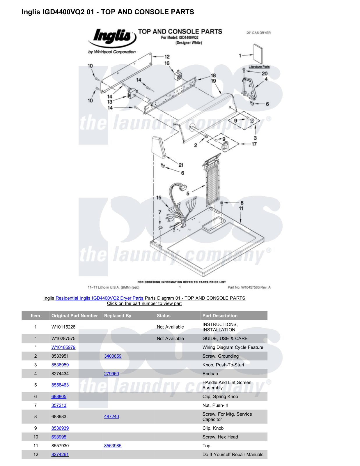 Inglis IGD4400VQ2 Parts Diagram