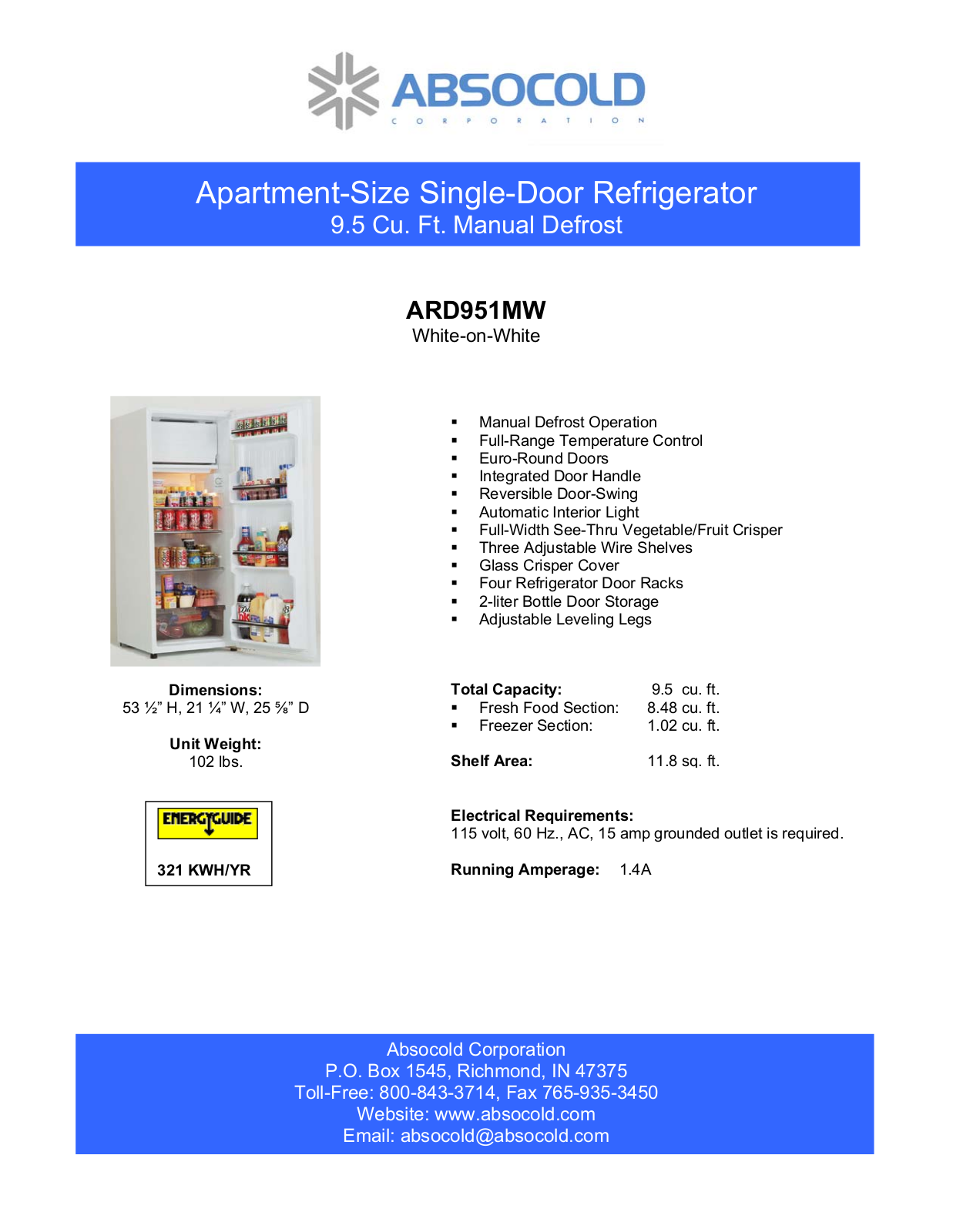 Absocold Corp ARD951MW User Manual