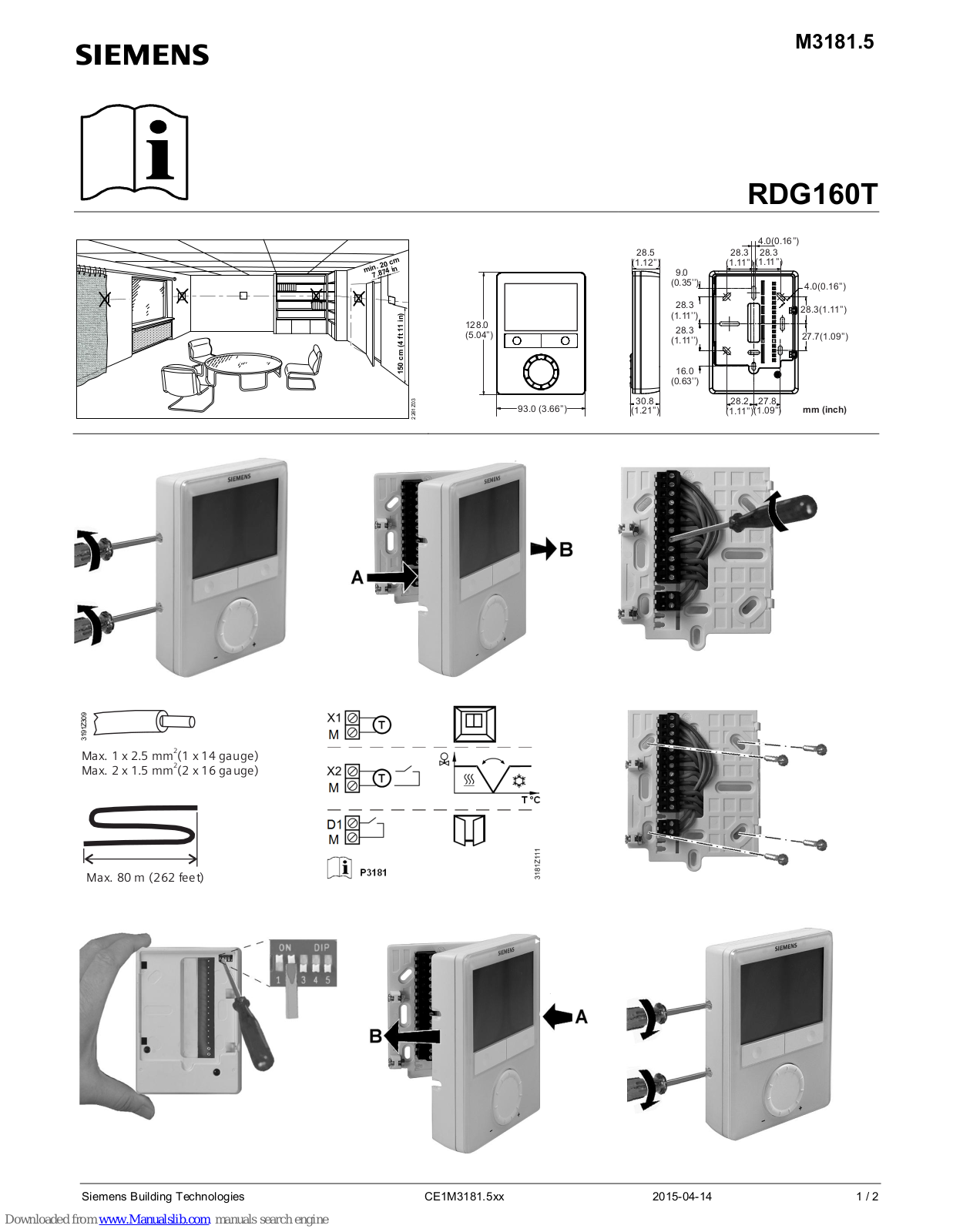 Siemens RDG160T Mounting Instructions