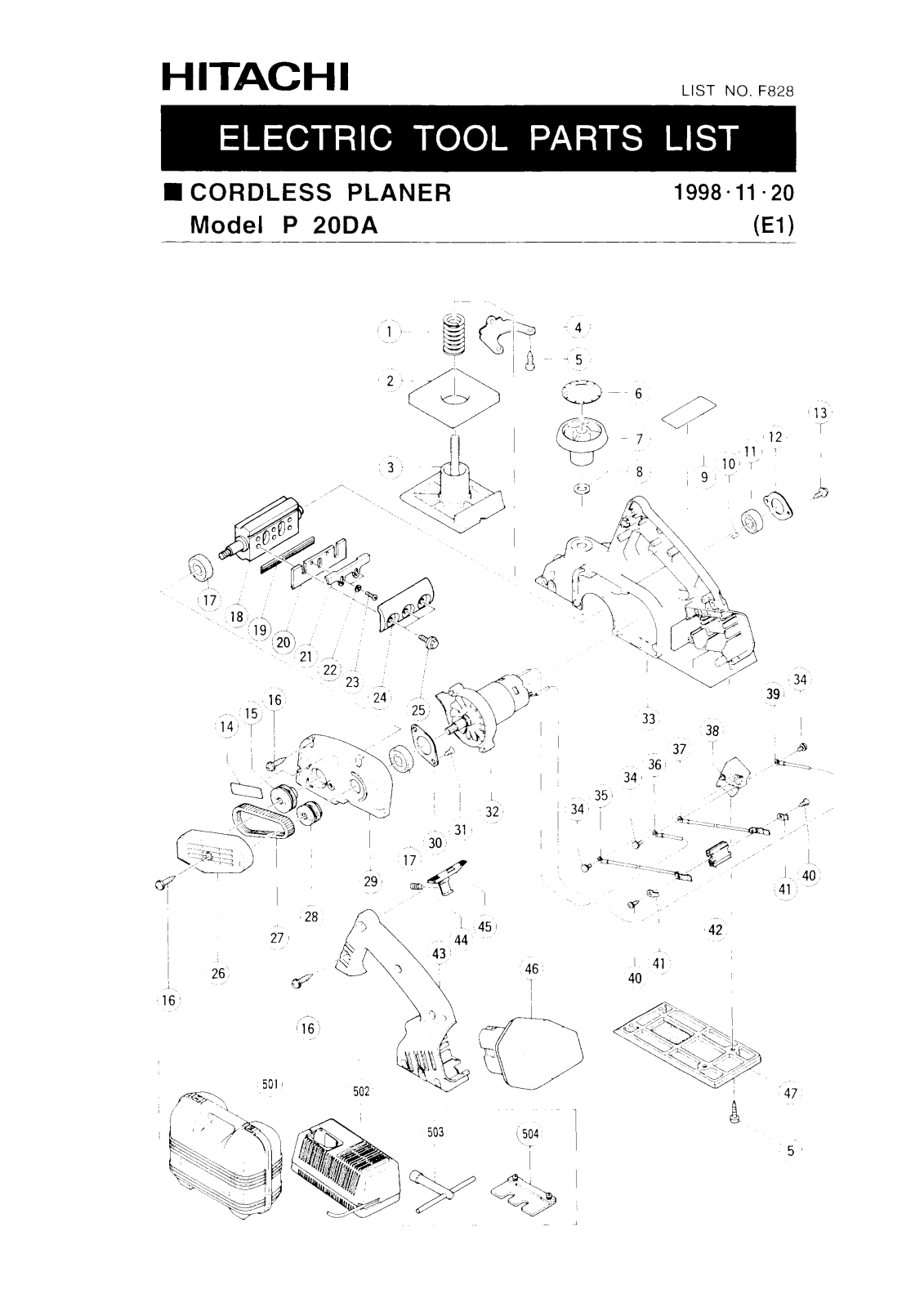 Hitachi P20DA PARTS LIST