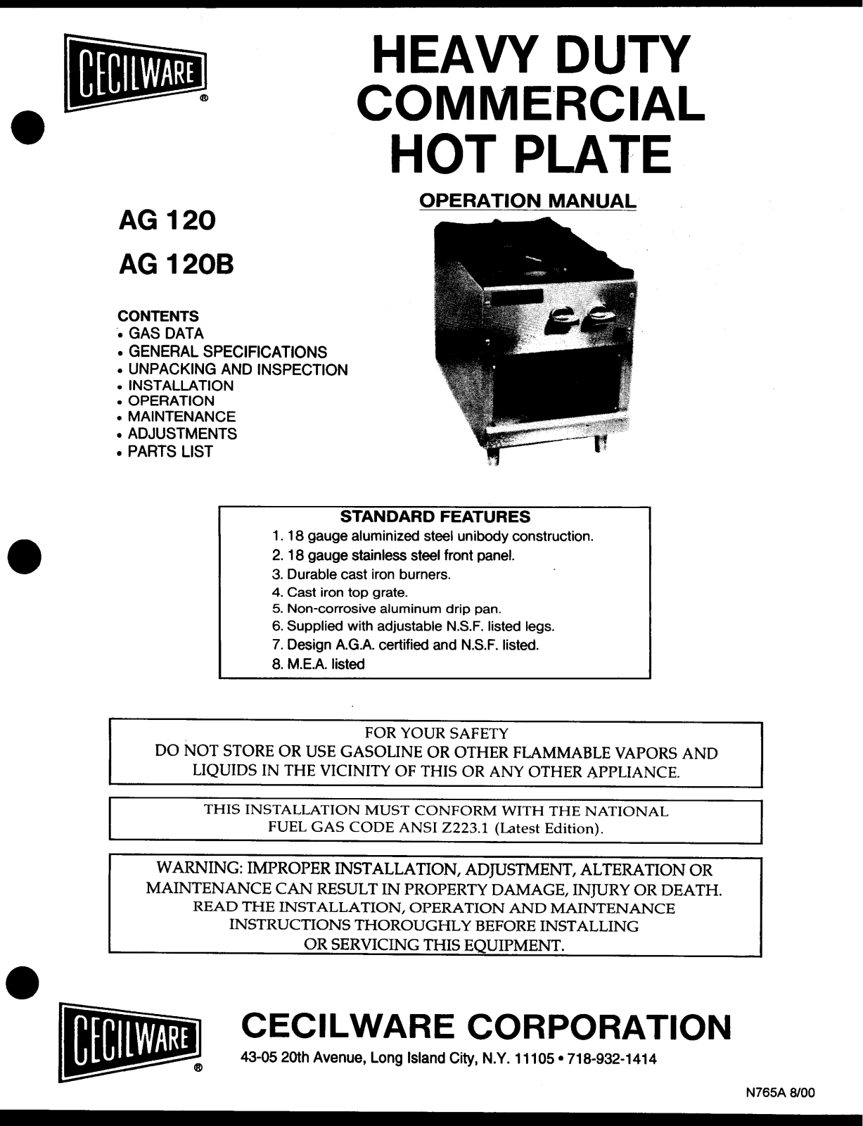 Cecilware AG 120 User Manual