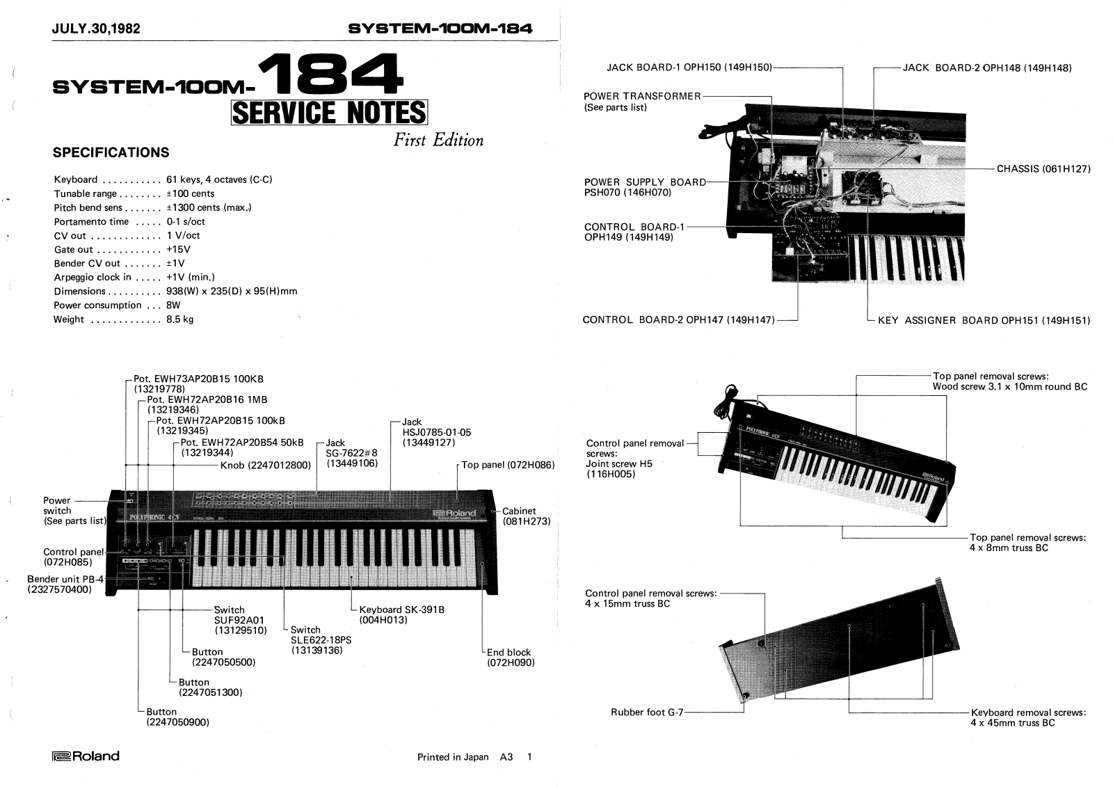 Roland SYSTEM 100M, SYSTEM-184 Service Manual