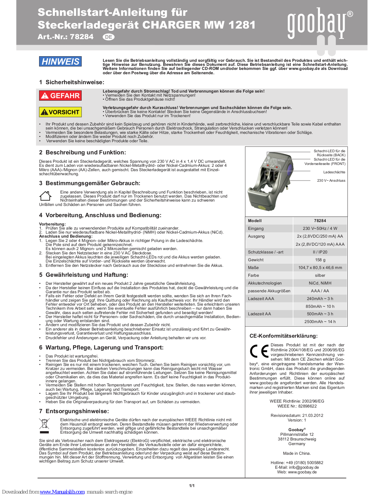Goobay MW 1281, 78284 Quick Start Manual - ManualMachine.com