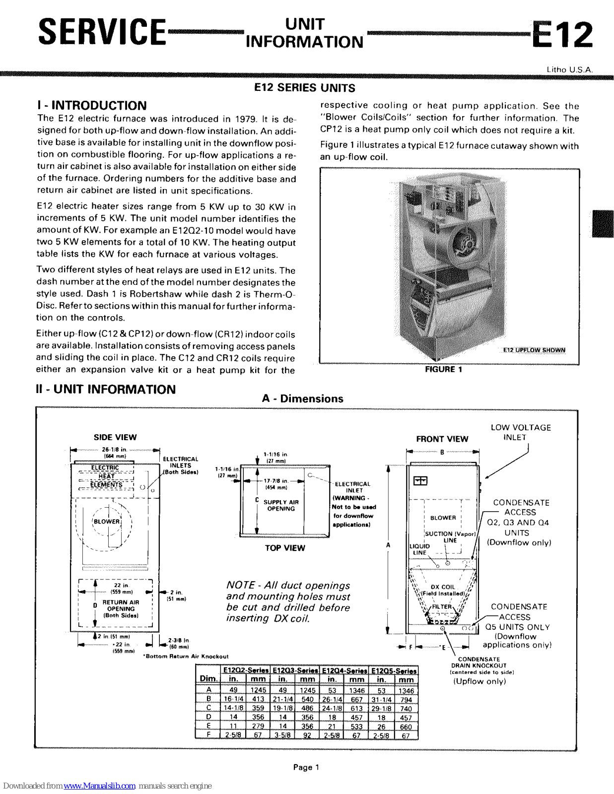 Lennox E12Q2-05, E12Q2-10, E12Q2-15, E12Q3-10, E12Q3-15 Service Information