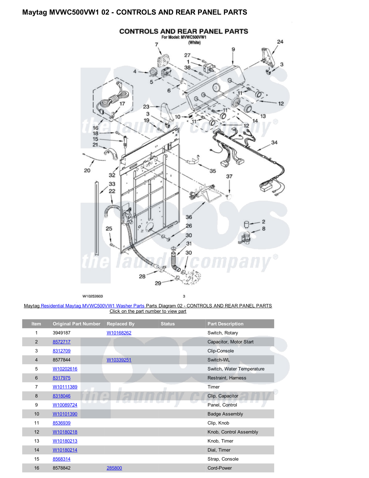 Maytag MVWC500VW1 Parts Diagram