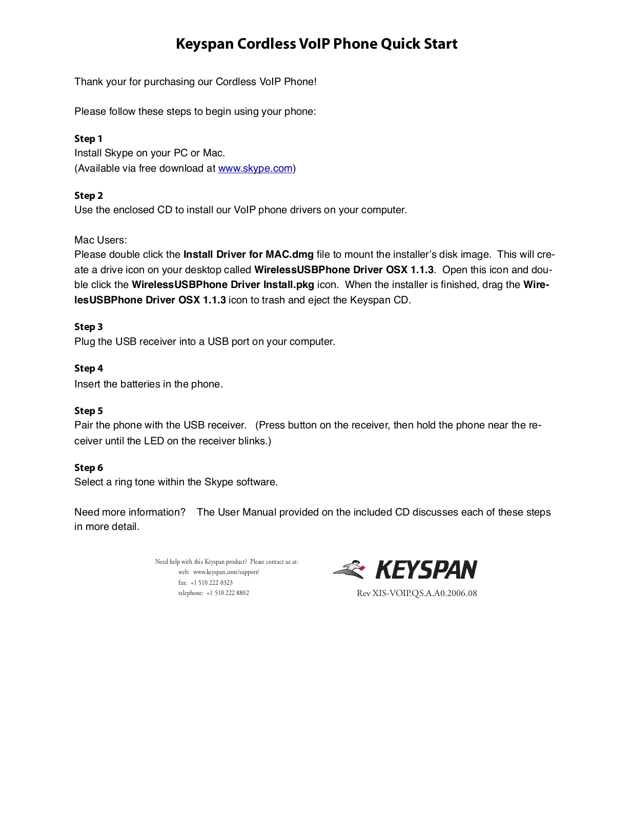 Keyspan IP Phone User Manual