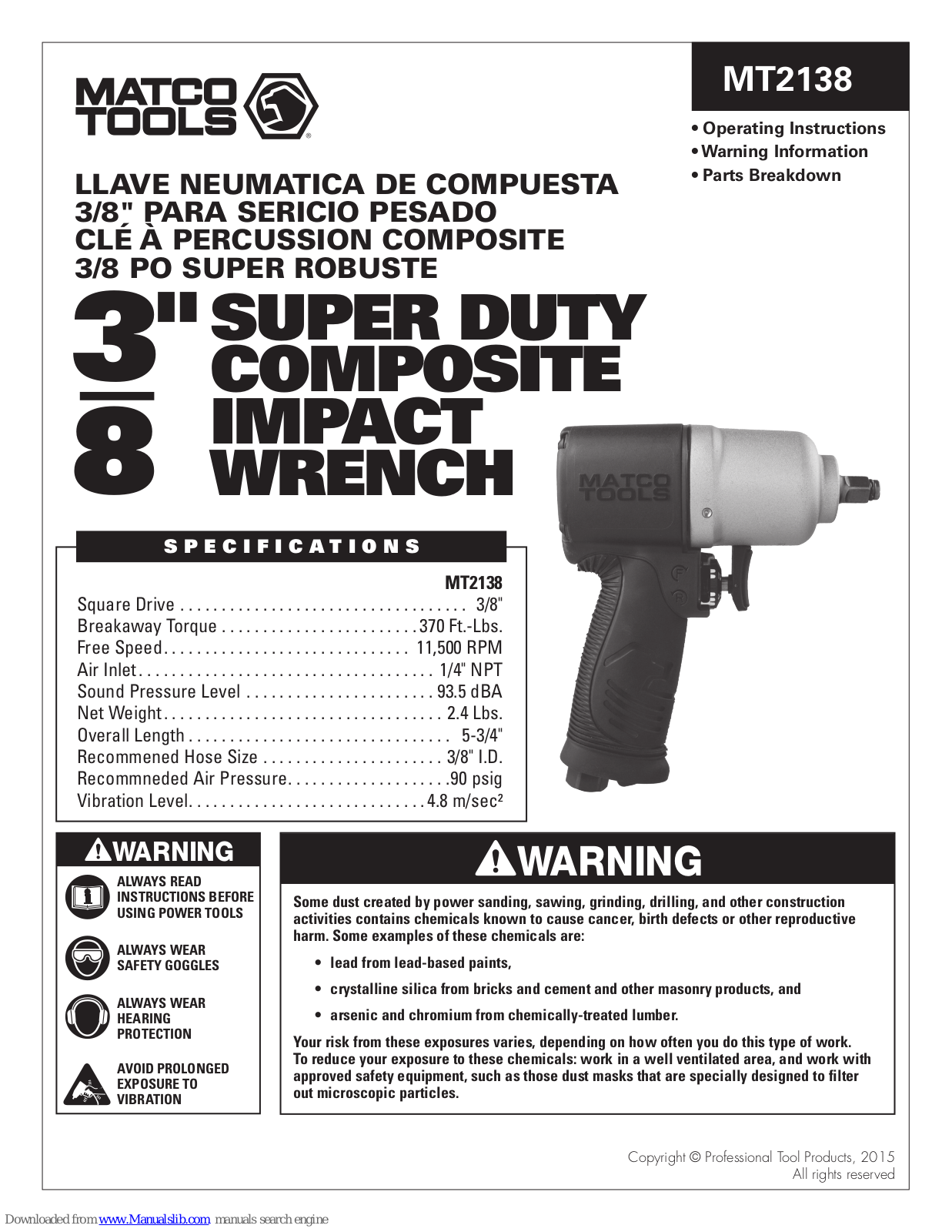 Matco Tools MT2138 Instruction Manual - ManualMachine.com