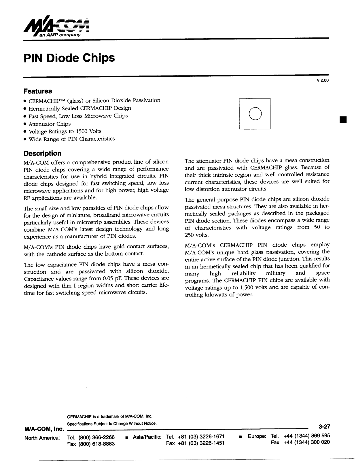 MACOM PIN Diode Chips User Manual