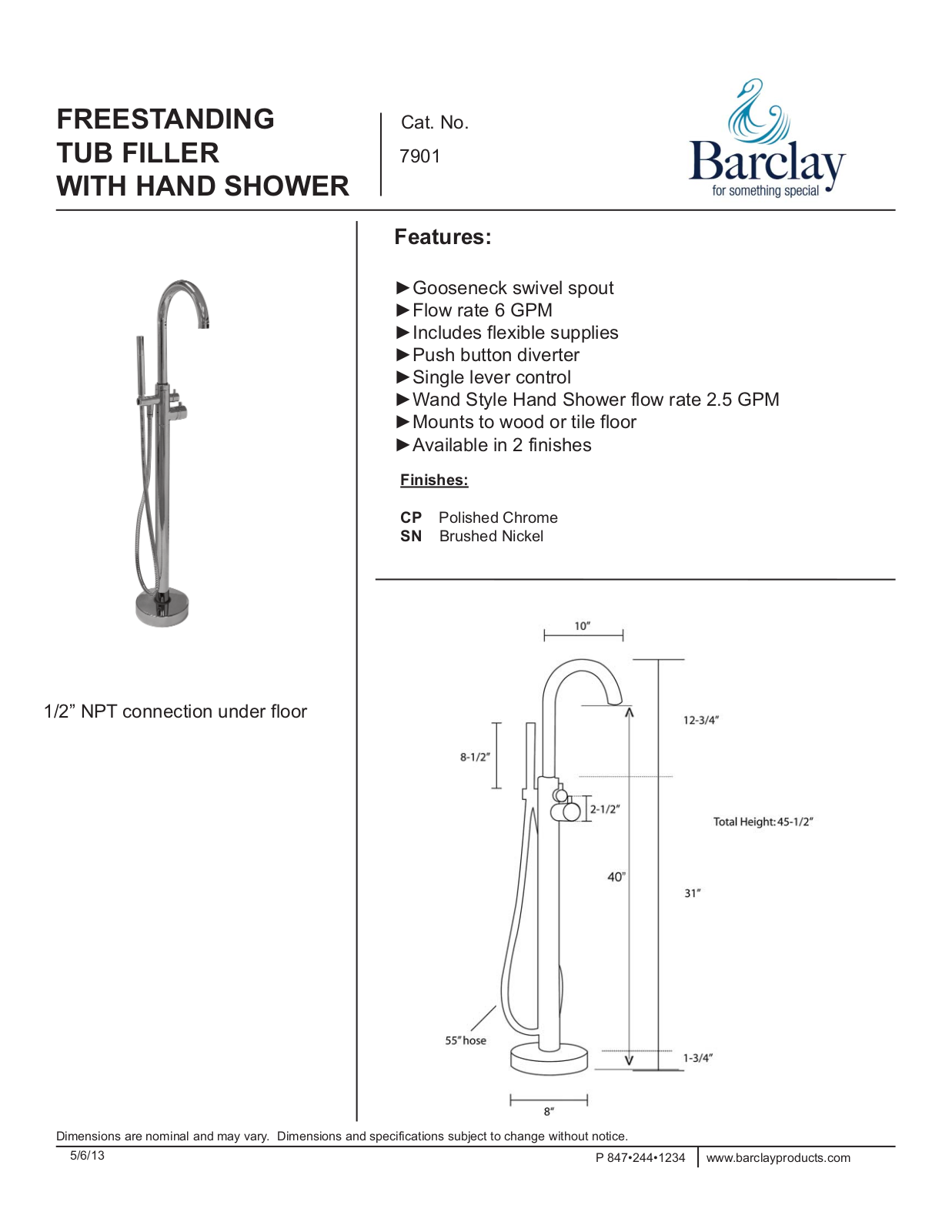 Barclay 7901CP Specifications