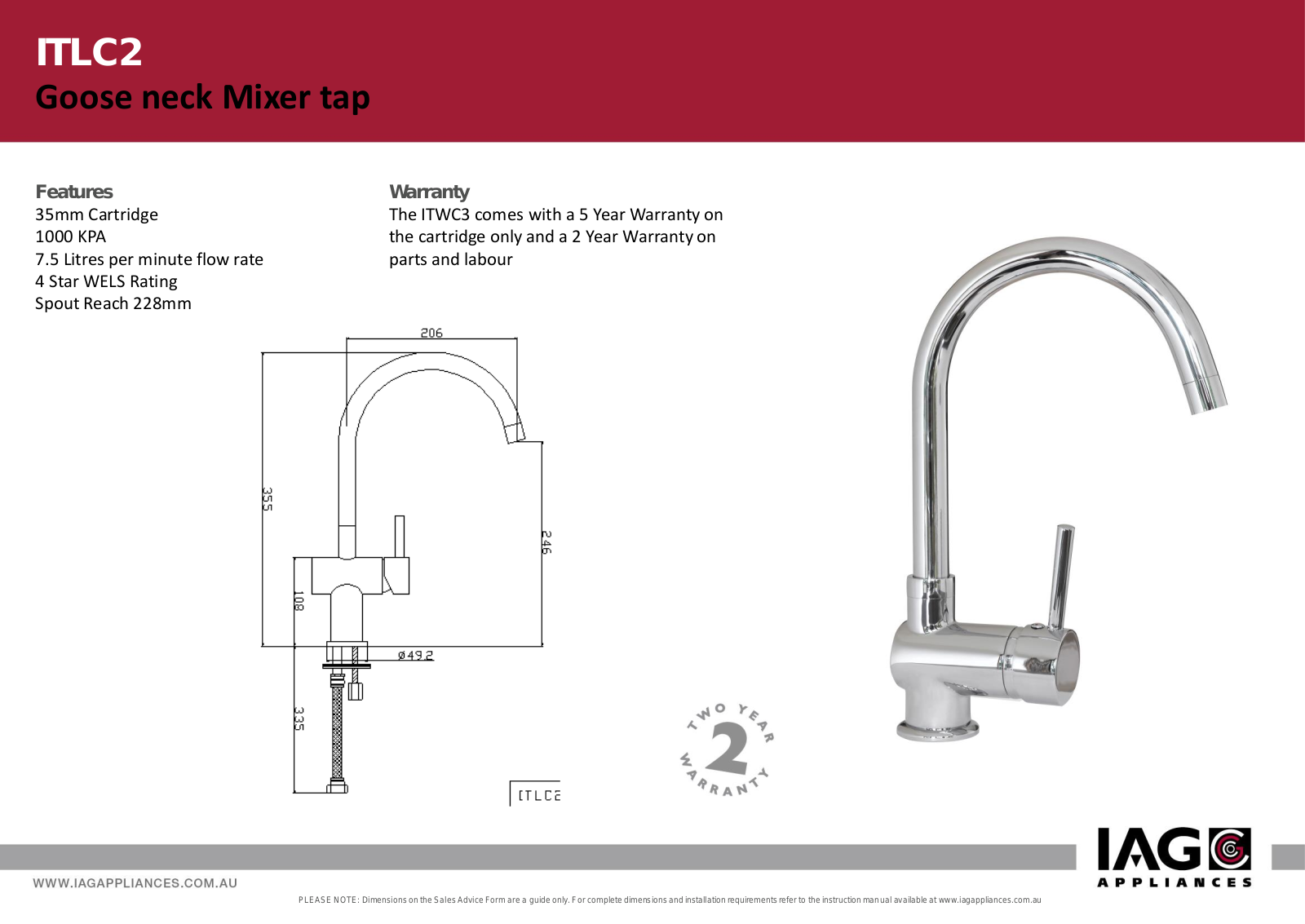 Oliveri ITLC2 Specifications Sheet