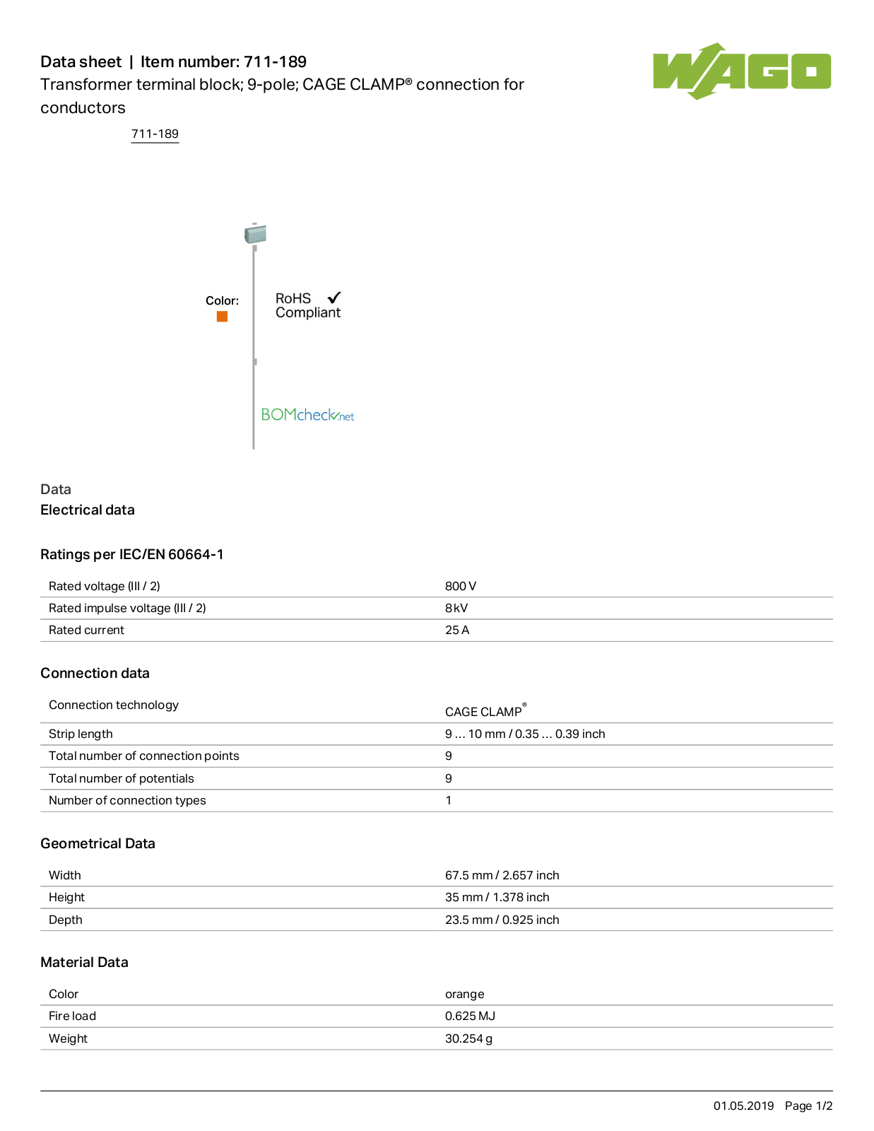 Wago 711-189 Data Sheet