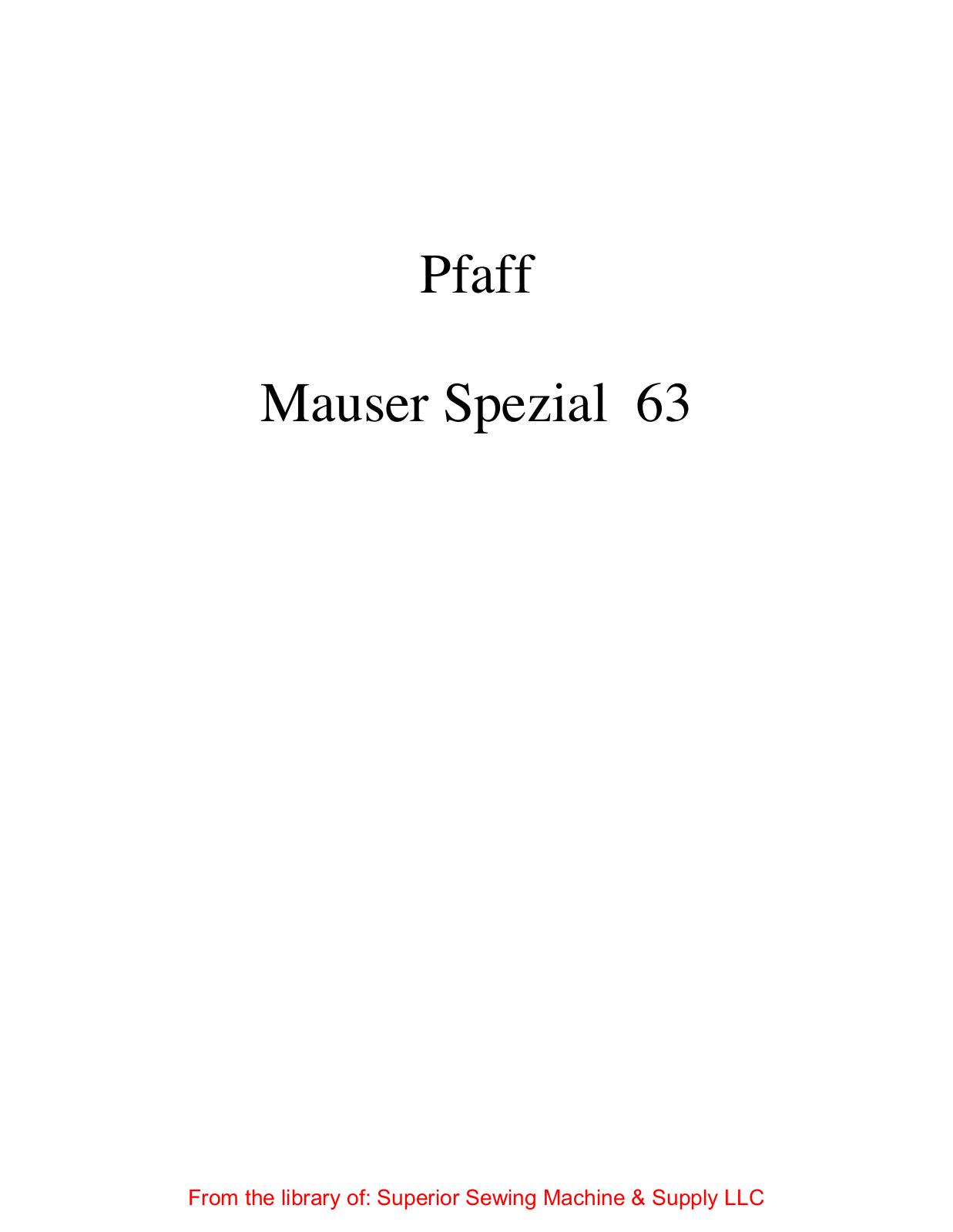 Mauser Spezial 63 User Manual