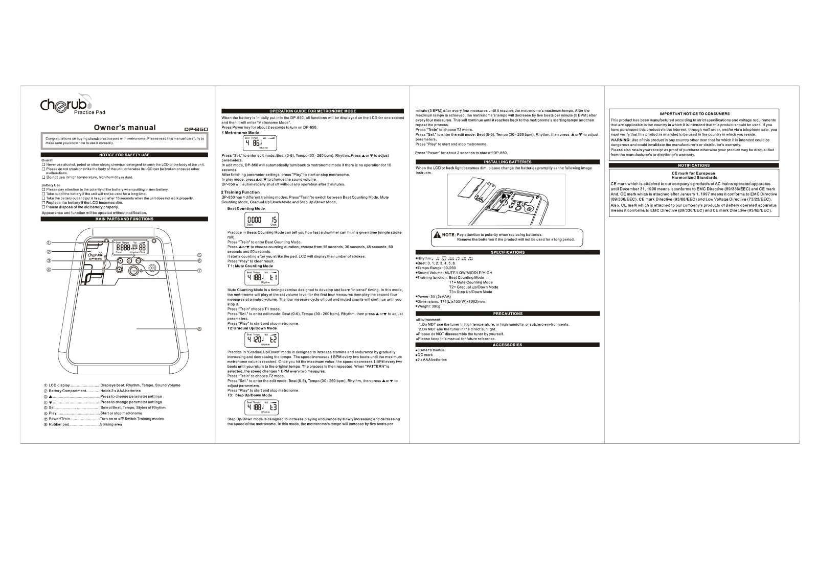 Cherub DP850 Drum trainer User manual