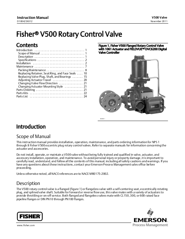 Emerson Fisher V500 Instruction Manual