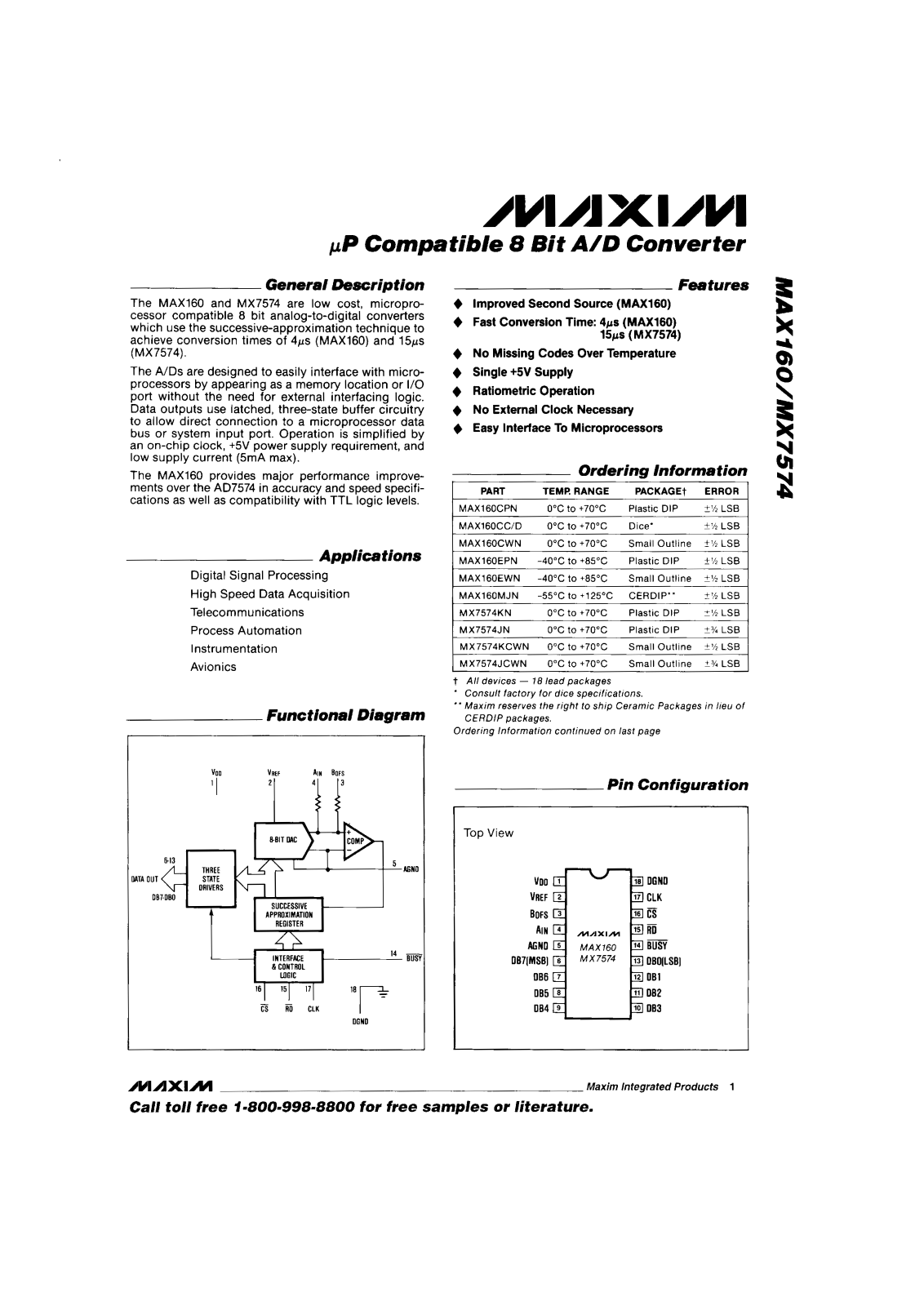 Maxim MX7574AD, MX7574AG, MX7574BD, MX7574BG, MX7574JCWN Datasheet