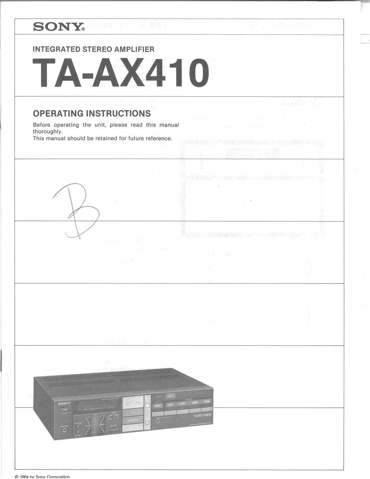 Sony TAAX-410 Owners manual