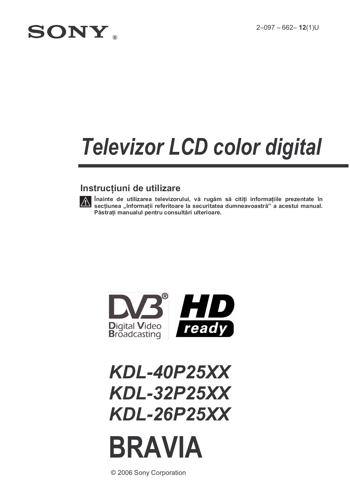 Sony KDL-40P25xx, KDL-32P25xx, KDL-26P25xx User Manual