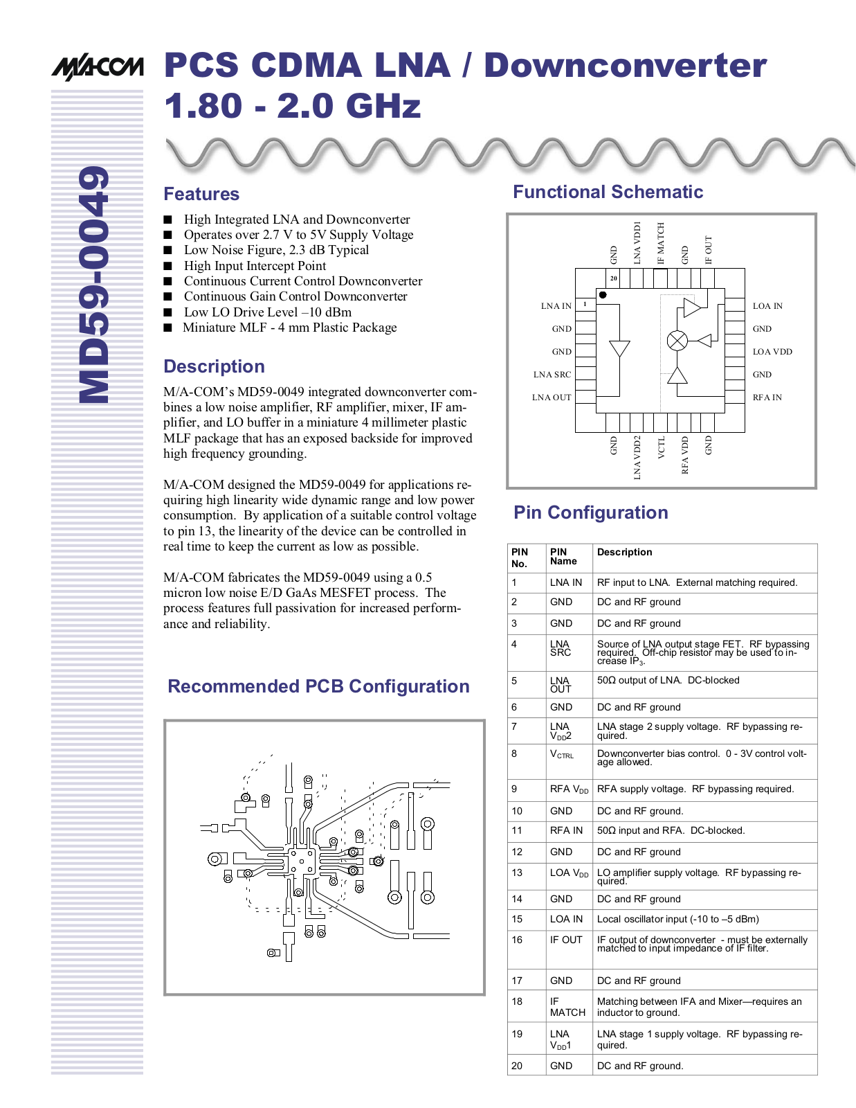 M A COM MD59-0049RTR, MD59-0049, MD59-0049TR Datasheet