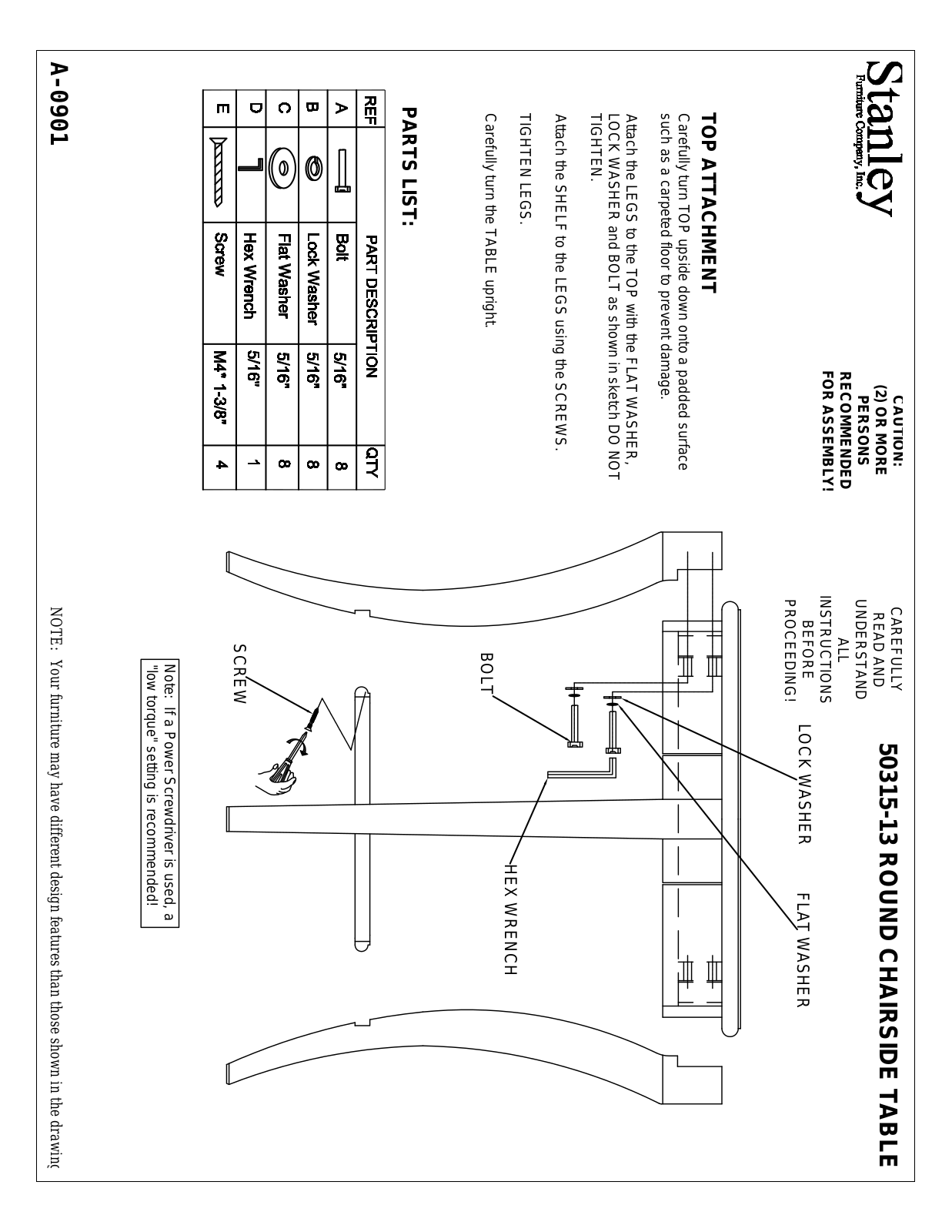 Stanley A-0901 50315-13 ROUND CHAIRSIDE TABLE Assembly Instruction