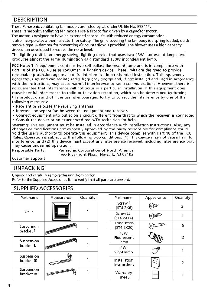 Panasonic FV-08VQL6, FV-11VQL6, FV-15VQL6 User Manual