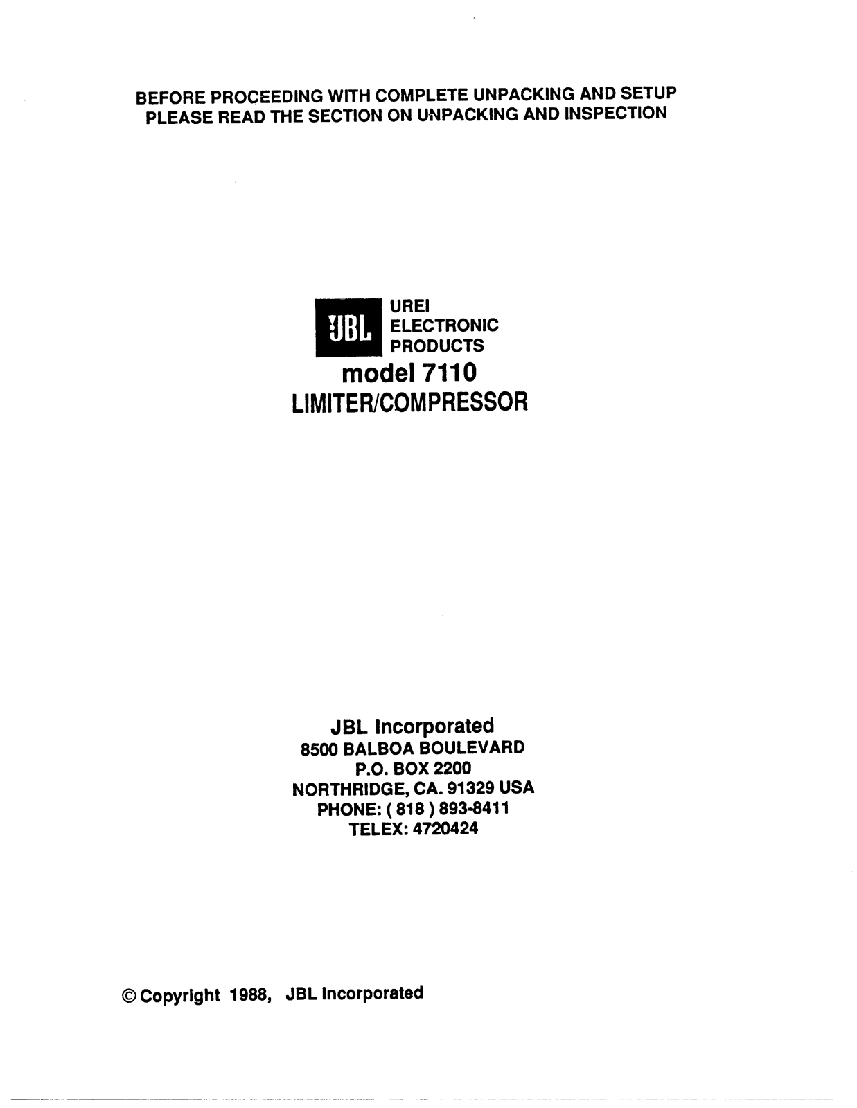 JBL 7110 Service manual