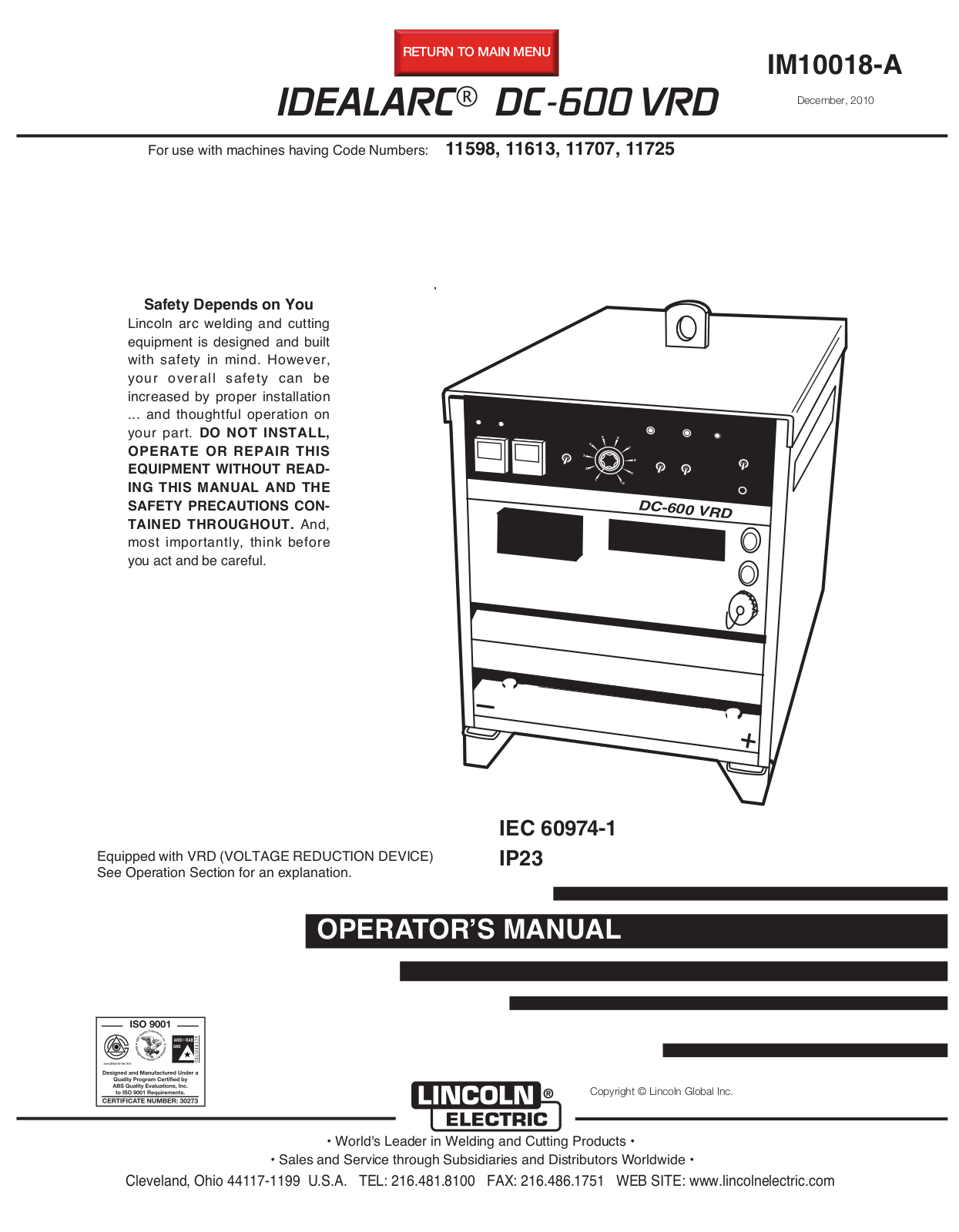 Lincoln Electric IM10018-A User Manual