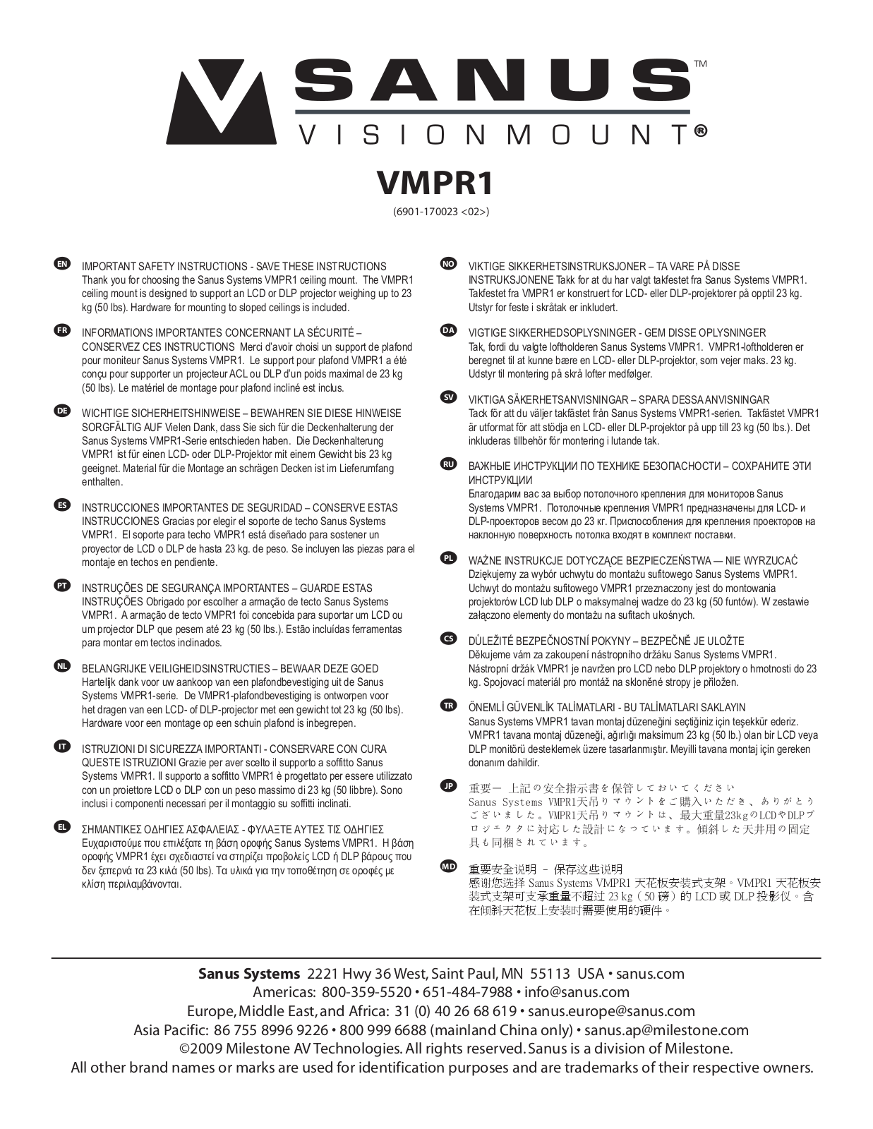 Sanus Systems VMPR1 User Manual