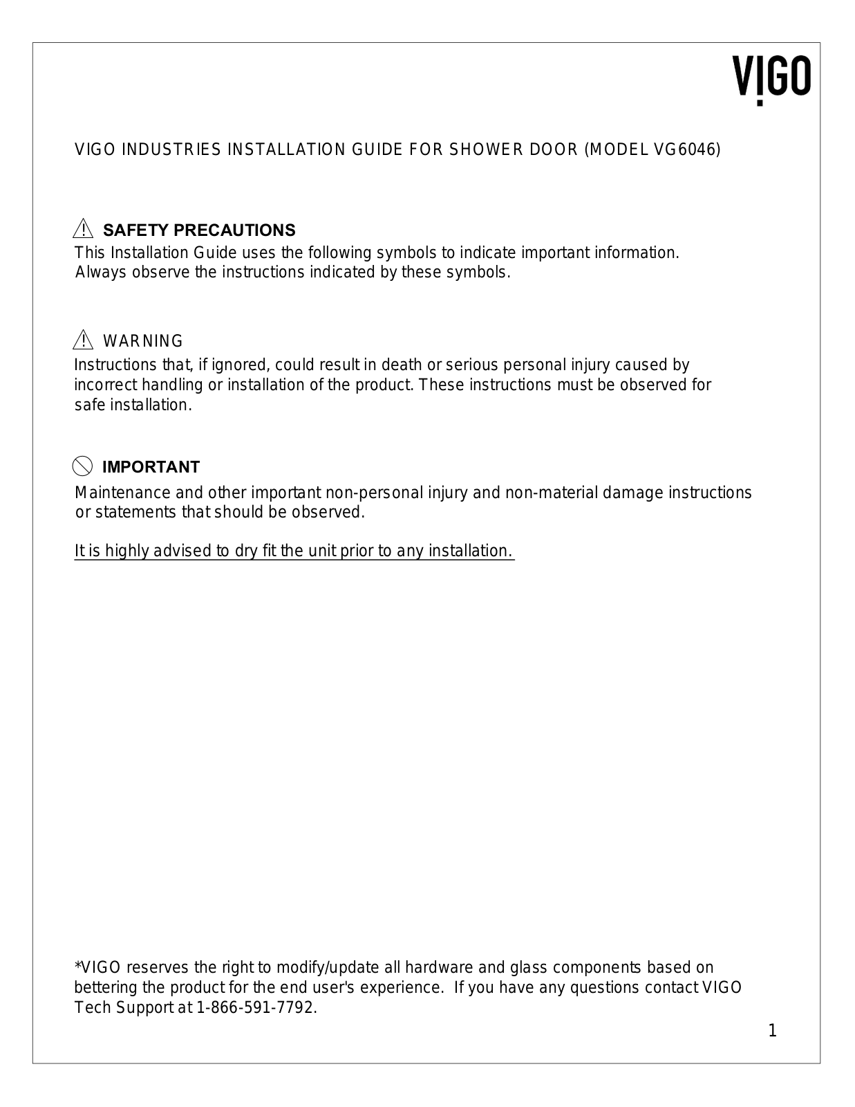 VIGO VGU3642 Installation & Assembly - ManualMachine.com