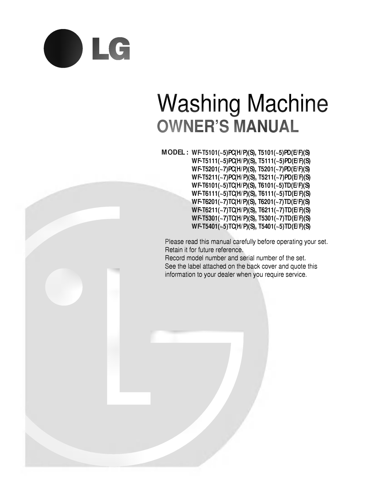 LG WF-T5405TD User Guide
