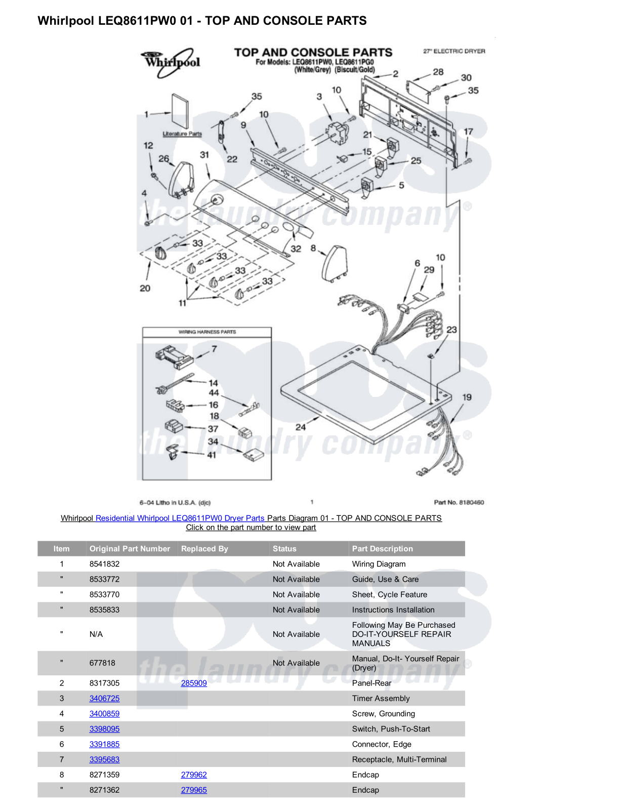 Whirlpool LEQ8611PW0 Parts Diagram