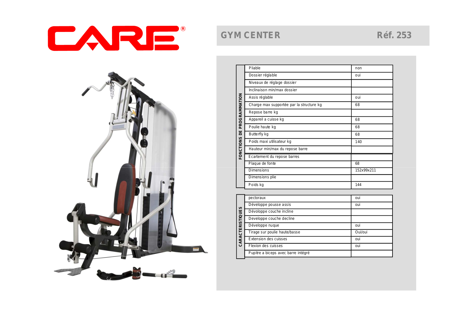 CARE FITNESS GYM CENTER 253 User Manual