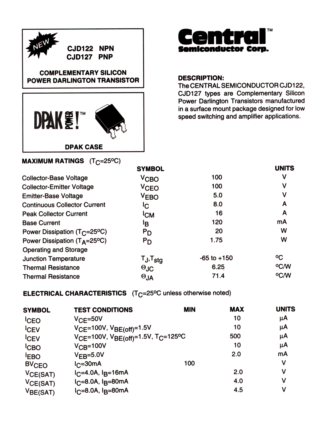 CENTR CJD127, CJD122 Datasheet