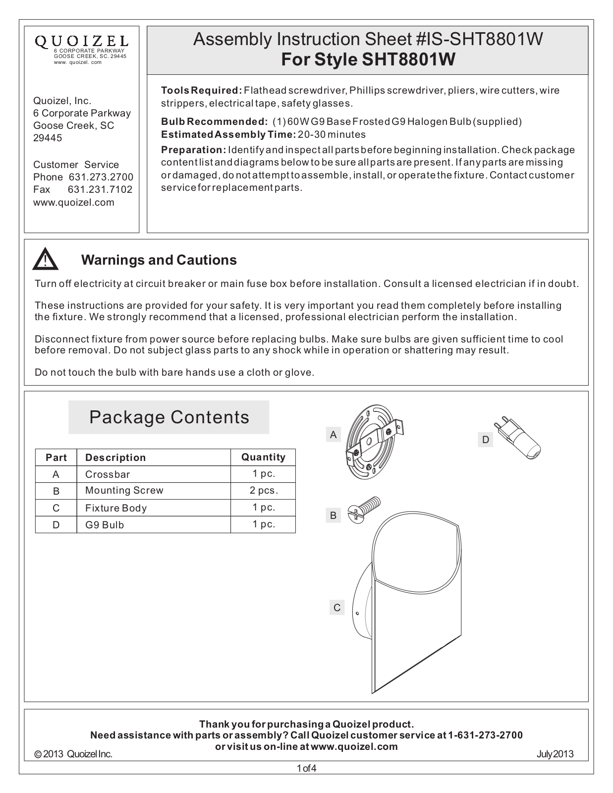 Quoizel SHT8801W User Manual