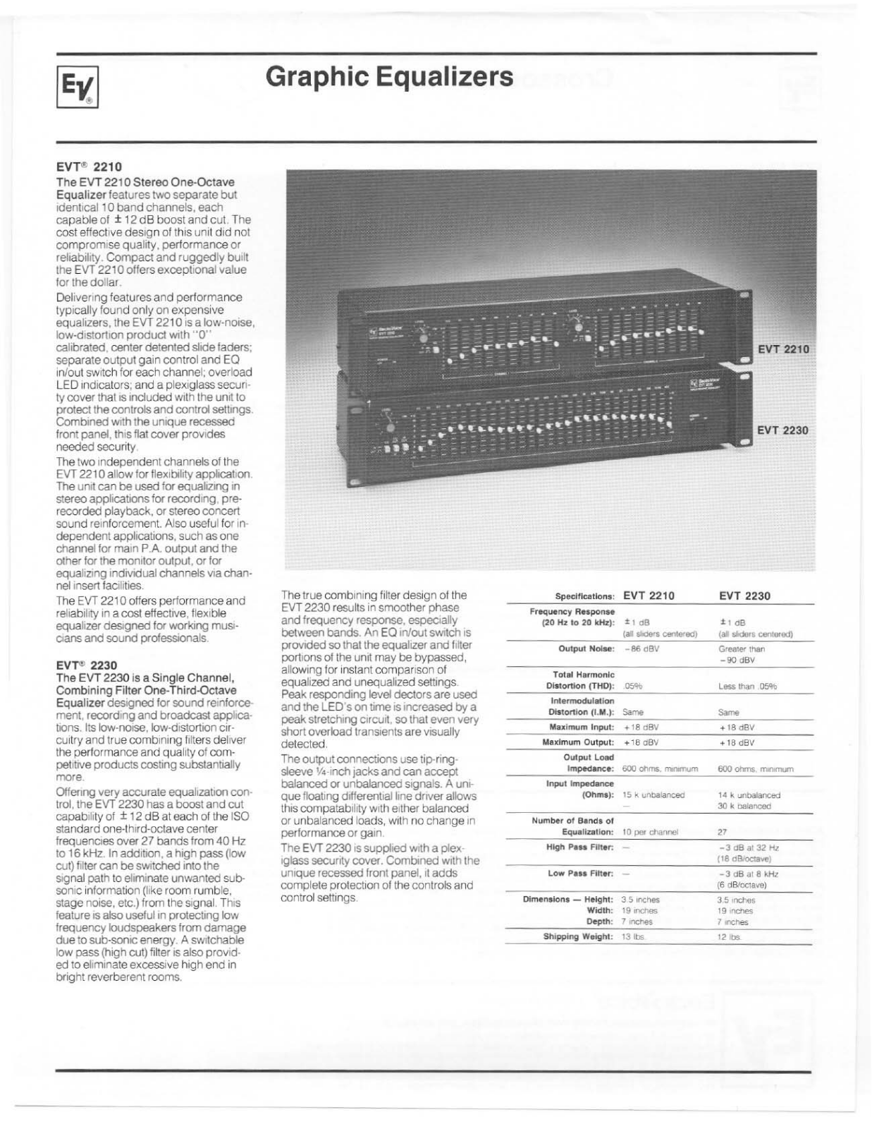 Electro-voice EVT 2230, EVT 2210 DATASHEET