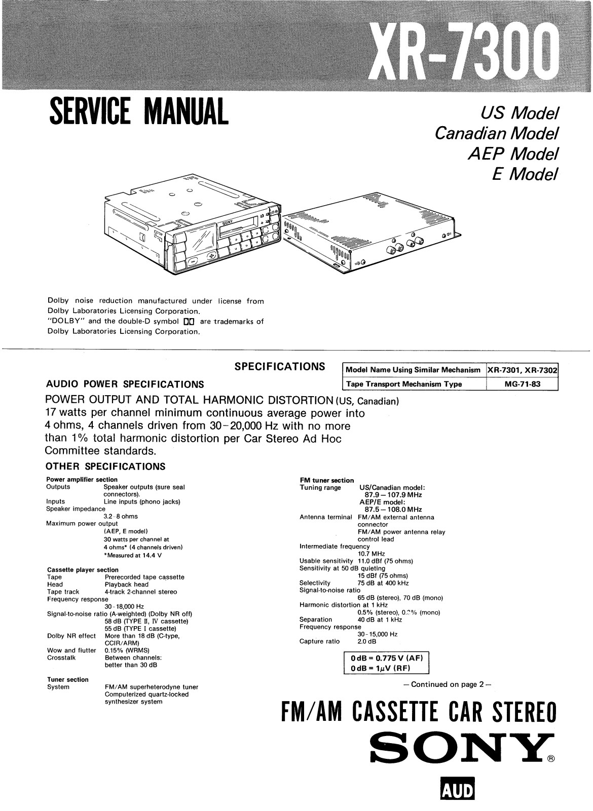 Sony XR-7300 Service manual