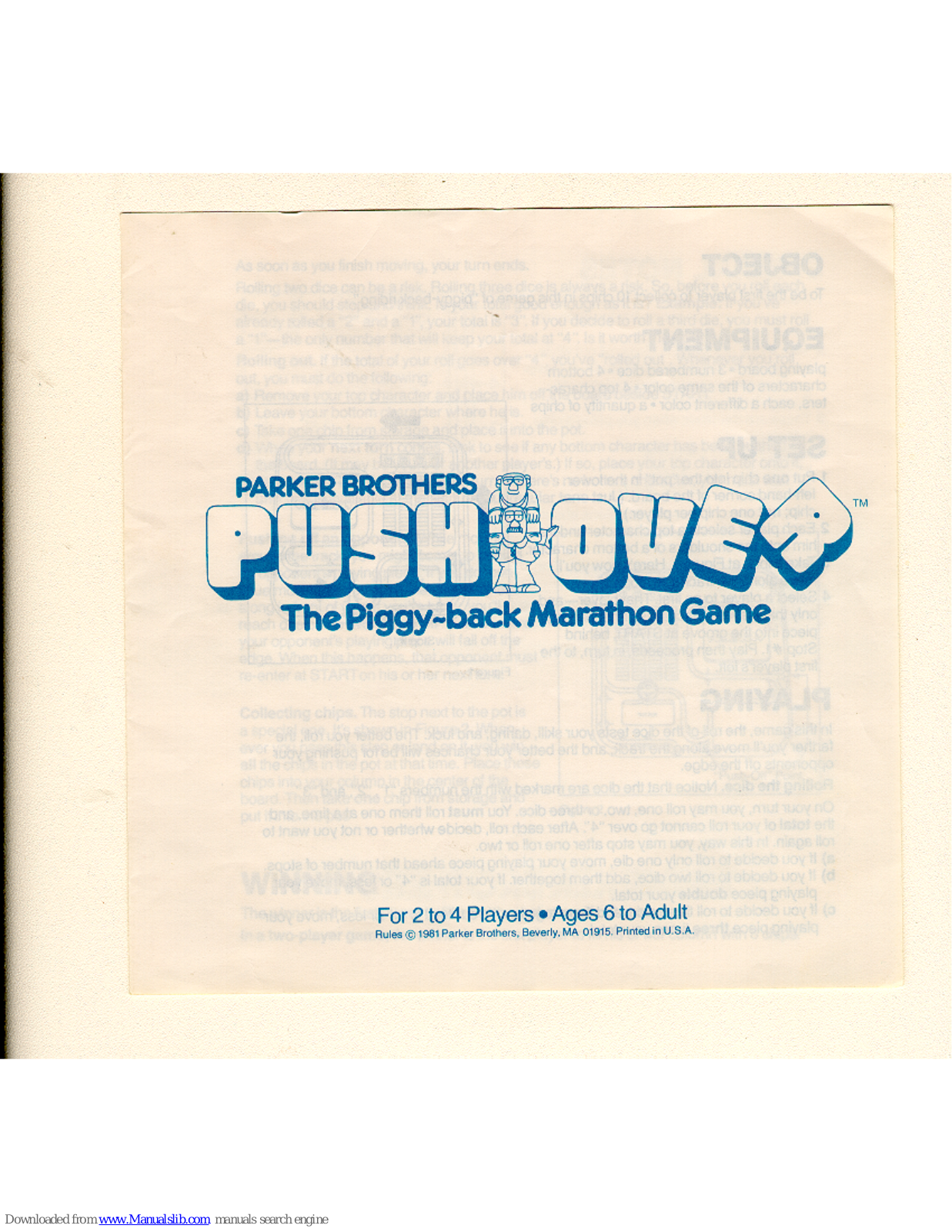 Parker Brothers Pushover Instruction Manual