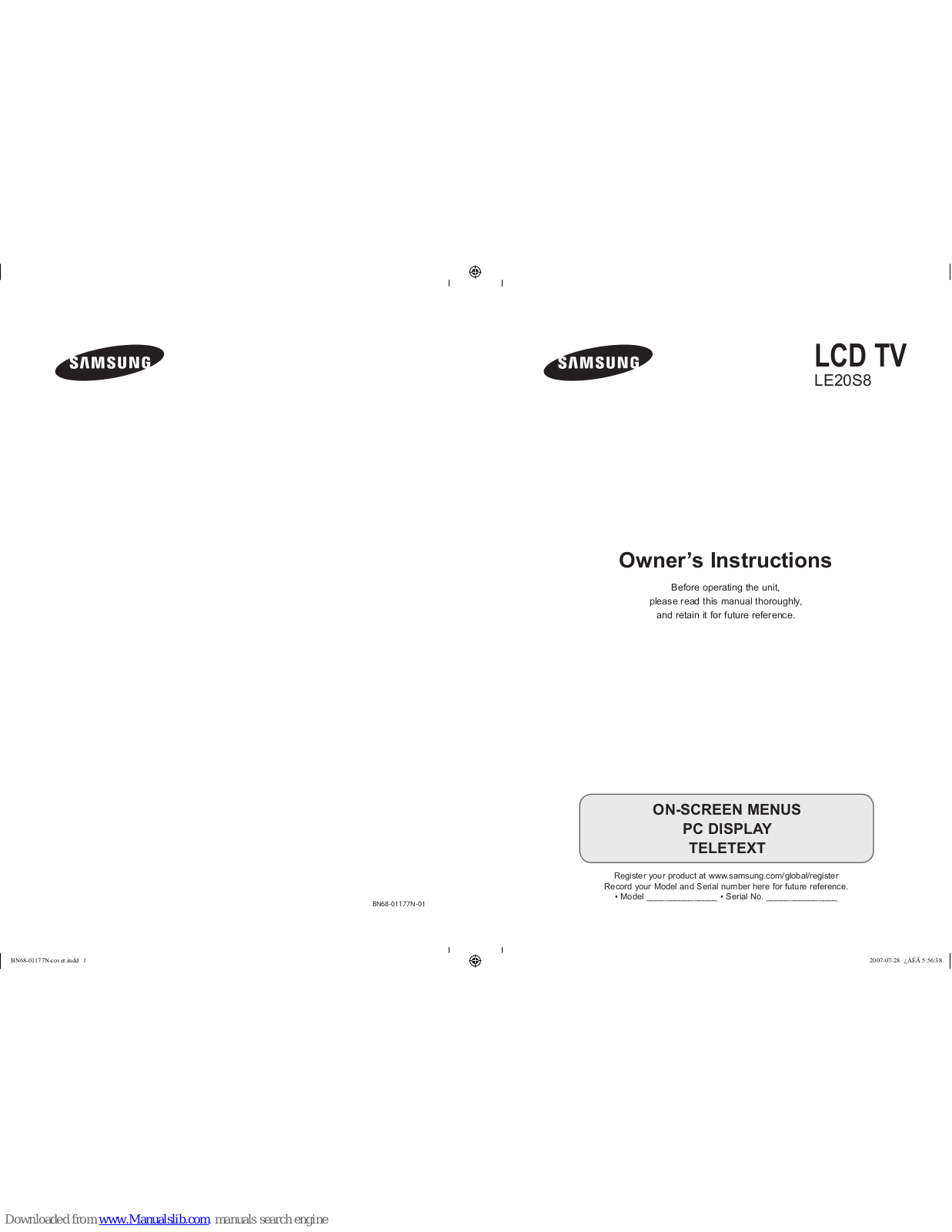 Samsung LE20S8 Owner's Instructions Manual