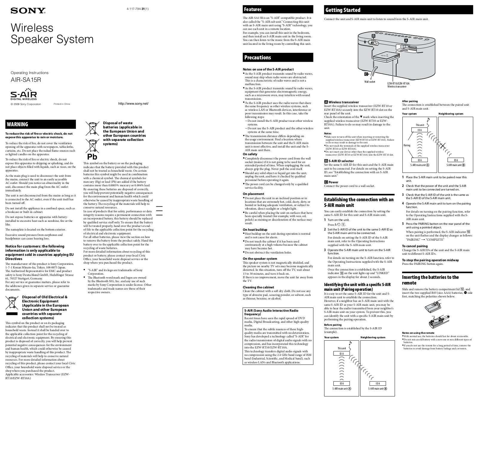 Sony AIR-SA15R User Manual