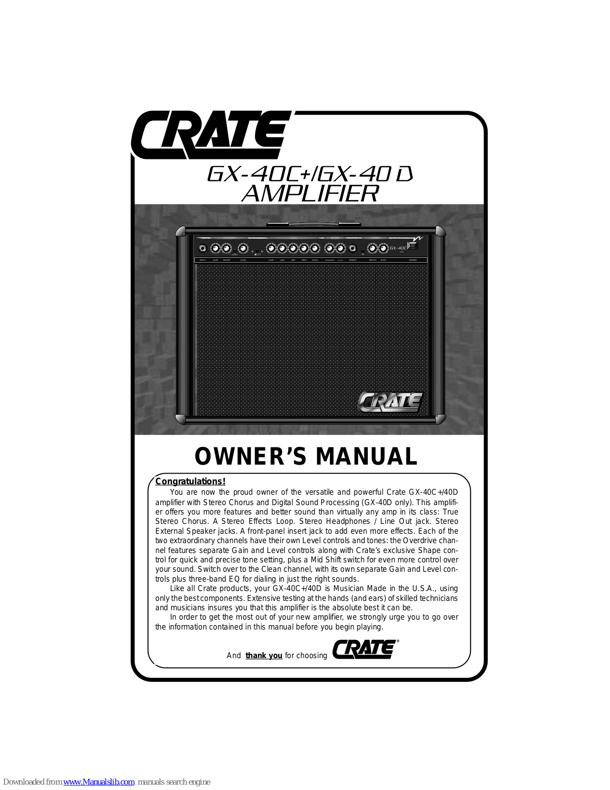 Crate GX-40D, GX-40C+ Owner's Manual