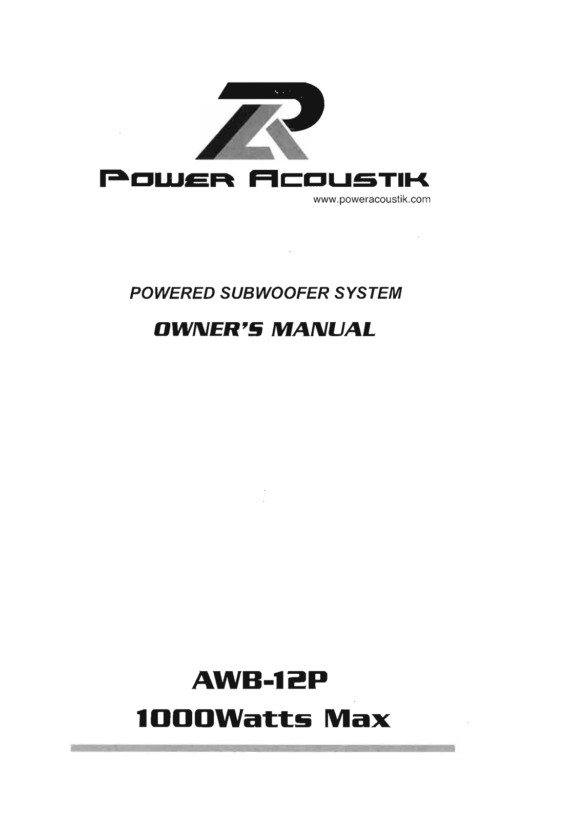 Power Acoustik AWB-12P Owners Manual