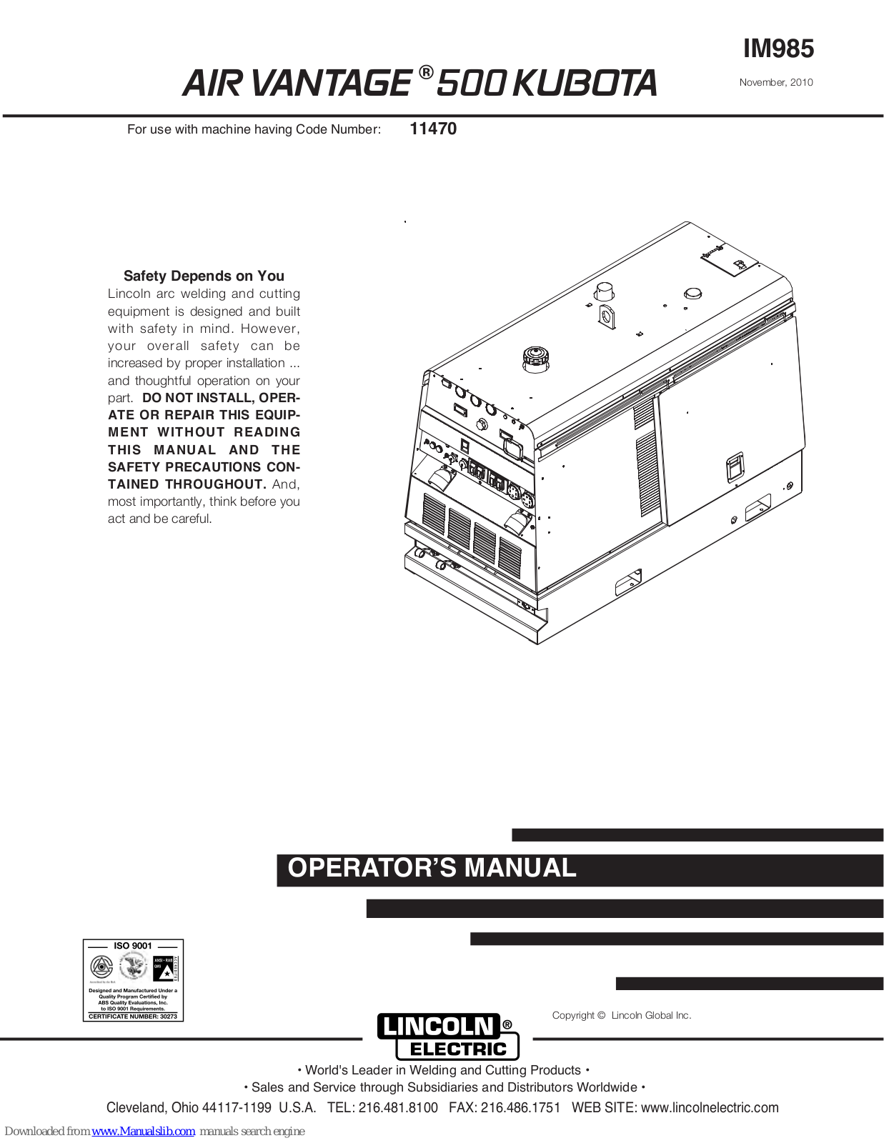 Lincoln Electric AIR VANTAGE IM985, AIR VANTAGE 500 Operator's Manual