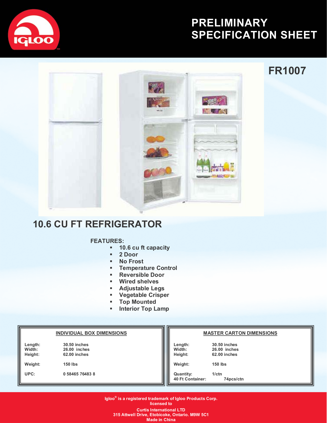 Curtis FR1007 User Manual